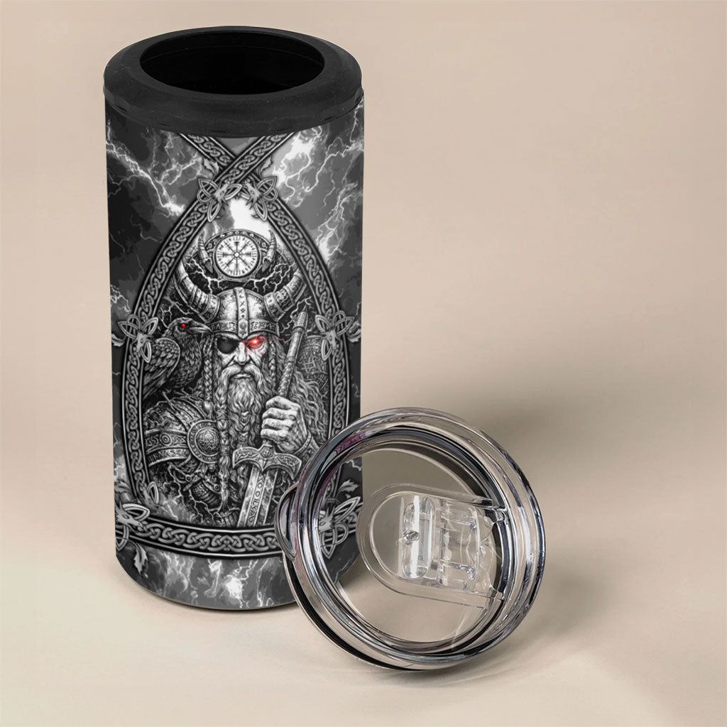 Viking Warrior Raven Axe Vegvisir 4 in 1 Can Cooler Tumbler Odin Warrior Nordic Runic Engraved Illustration Style