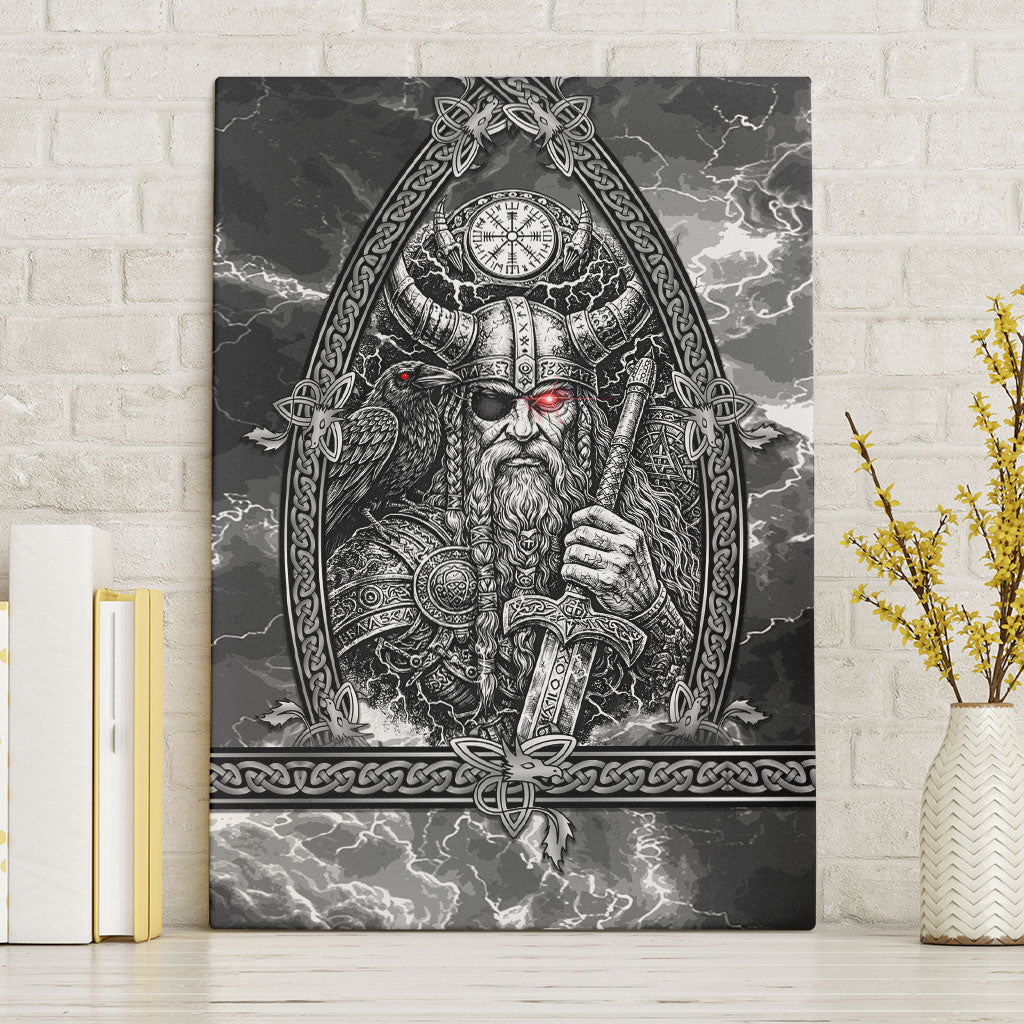 Viking Warrior Raven Axe Vegvisir Canvas Wall Art Odin Warrior Nordic Runic Engraved Illustration Style