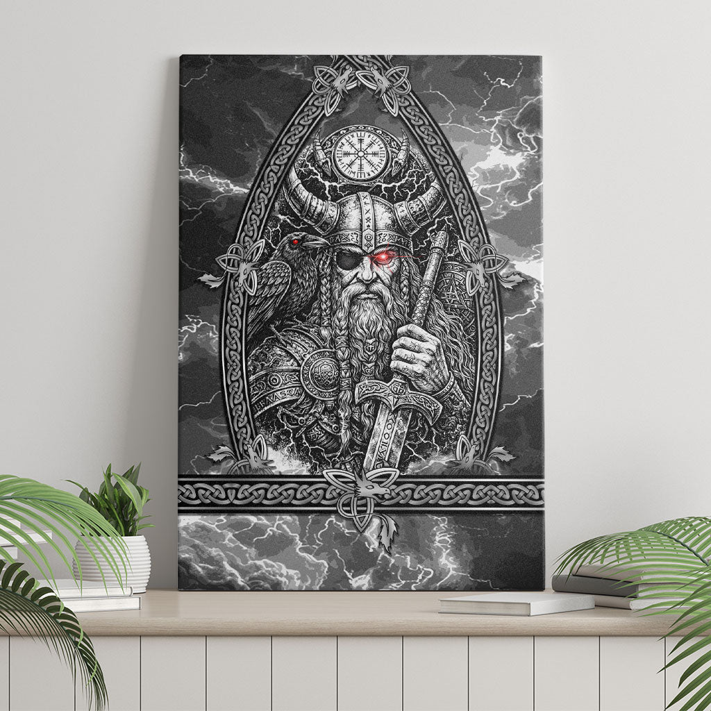 Viking Warrior Raven Axe Vegvisir Canvas Wall Art Odin Warrior Nordic Runic Engraved Illustration Style