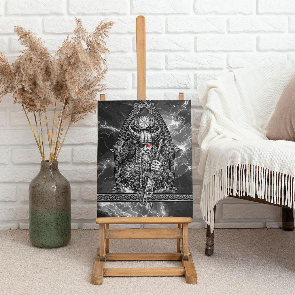 Viking Warrior Raven Axe Vegvisir Canvas Wall Art Odin Warrior Nordic Runic Engraved Illustration Style