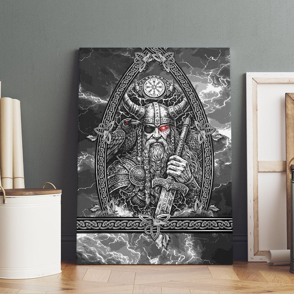 Viking Warrior Raven Axe Vegvisir Canvas Wall Art Odin Warrior Nordic Runic Engraved Illustration Style