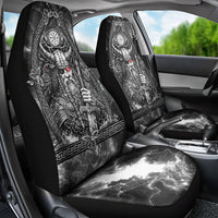 Viking Warrior Raven Axe Vegvisir Car Seat Cover Odin Warrior Nordic Runic Engraved Illustration Style
