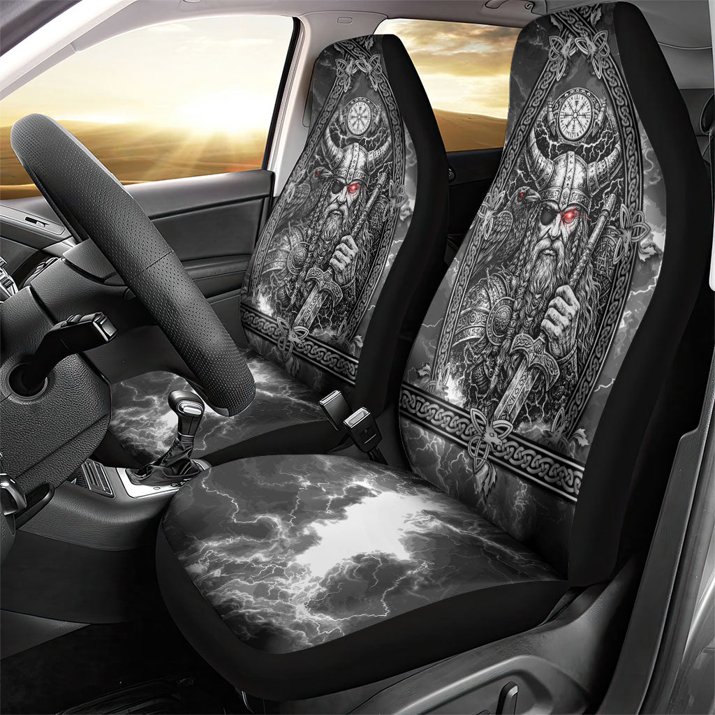 Viking Warrior Raven Axe Vegvisir Car Seat Cover Odin Warrior Nordic Runic Engraved Illustration Style