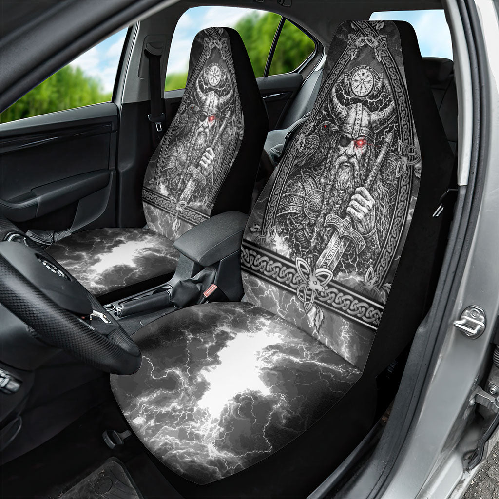 Viking Warrior Raven Axe Vegvisir Car Seat Cover Odin Warrior Nordic Runic Engraved Illustration Style