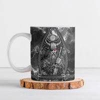 Viking Warrior Raven Axe Vegvisir Ceramic Mug Odin Warrior Nordic Runic Engraved Illustration Style