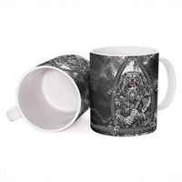 Viking Warrior Raven Axe Vegvisir Ceramic Mug Odin Warrior Nordic Runic Engraved Illustration Style