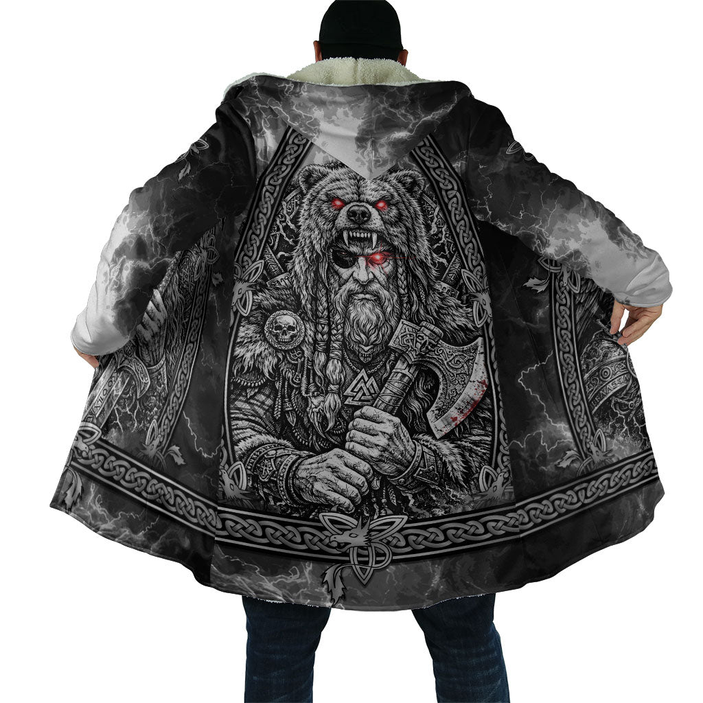 Viking Warrior Raven Axe Vegvisir Cloak Odin Warrior Nordic Runic Engraved Illustration Style