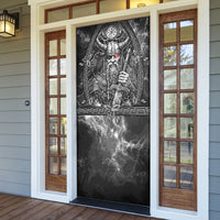 Viking Warrior Raven Axe Vegvisir Door Cover Odin Warrior Nordic Runic Engraved Illustration Style