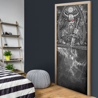 Viking Warrior Raven Axe Vegvisir Door Cover Odin Warrior Nordic Runic Engraved Illustration Style