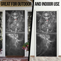 Viking Warrior Raven Axe Vegvisir Door Cover Odin Warrior Nordic Runic Engraved Illustration Style