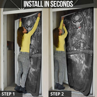 Viking Warrior Raven Axe Vegvisir Door Cover Odin Warrior Nordic Runic Engraved Illustration Style