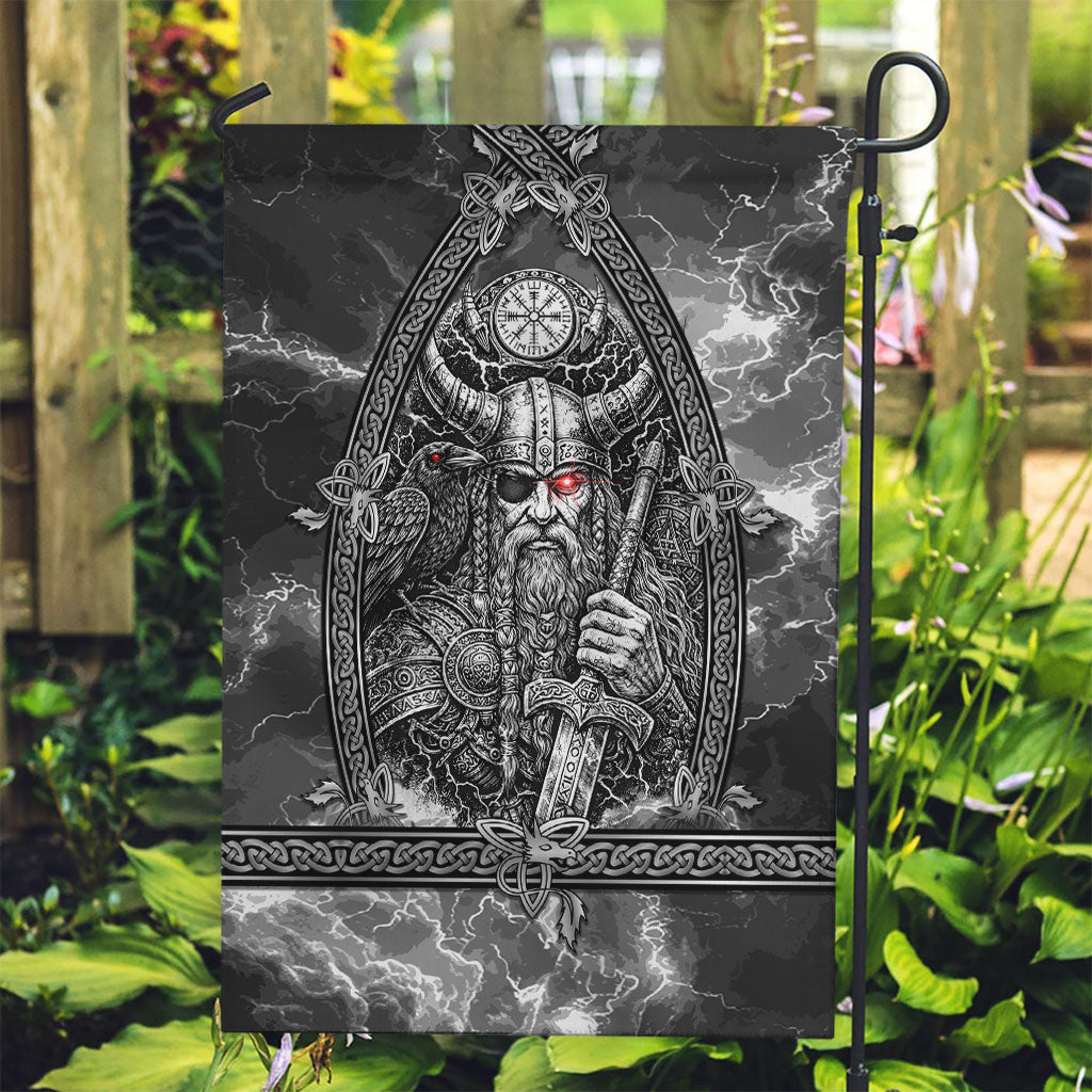 Viking Warrior Raven Axe Vegvisir Garden Flag Odin Warrior Nordic Runic Engraved Illustration Style