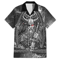 Viking Warrior Raven Axe Vegvisir Hawaiian Shirt Odin Warrior Nordic Runic Engraved Illustration Style