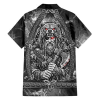 Viking Warrior Raven Axe Vegvisir Hawaiian Shirt Odin Warrior Nordic Runic Engraved Illustration Style