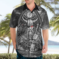 Viking Warrior Raven Axe Vegvisir Hawaiian Shirt Odin Warrior Nordic Runic Engraved Illustration Style
