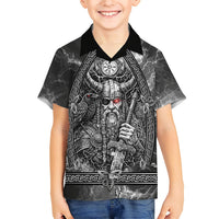 Viking Warrior Raven Axe Vegvisir Hawaiian Shirt Odin Warrior Nordic Runic Engraved Illustration Style