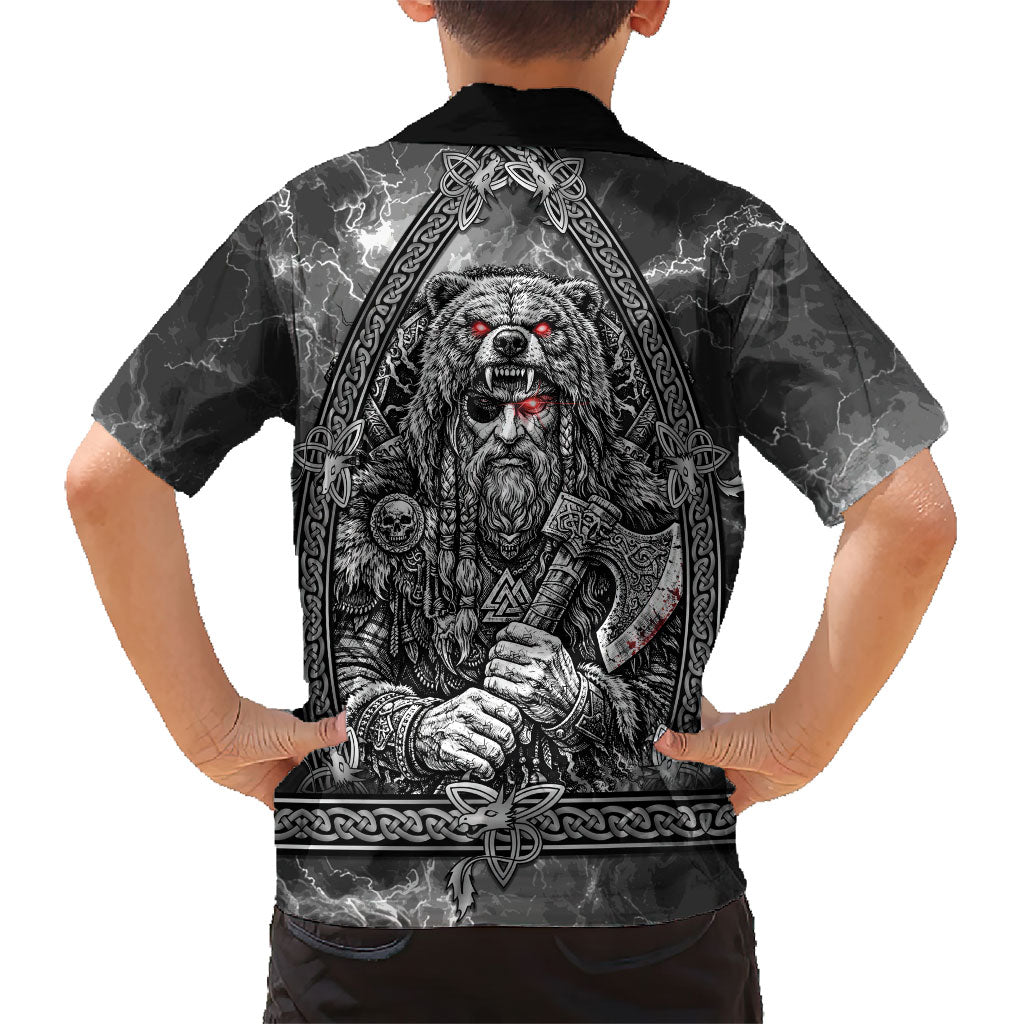 Viking Warrior Raven Axe Vegvisir Hawaiian Shirt Odin Warrior Nordic Runic Engraved Illustration Style