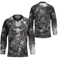 Viking Warrior Raven Axe Vegvisir Hockey Jersey Odin Warrior Nordic Runic Engraved Illustration Style