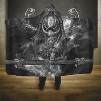 Viking Warrior Raven Axe Vegvisir Hooded Blanket Odin Warrior Nordic Runic Engraved Illustration Style