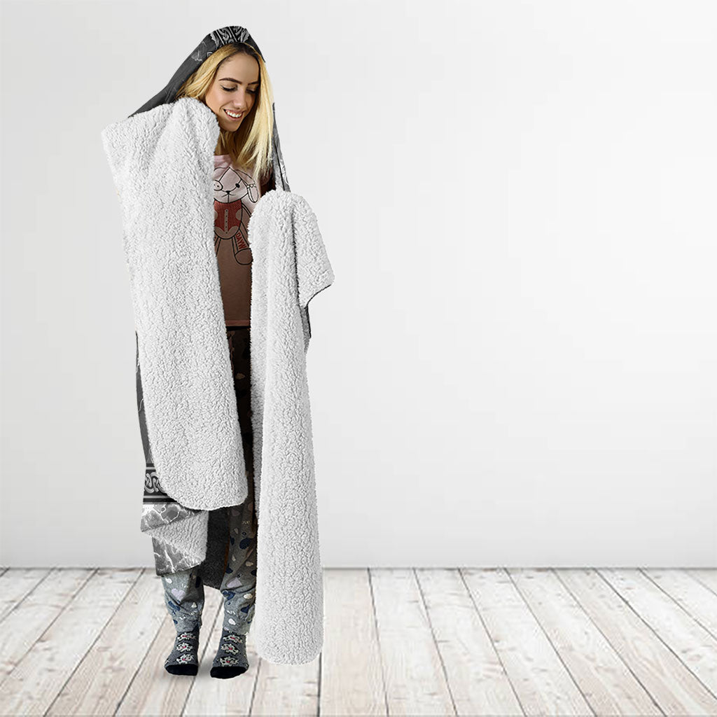Viking Warrior Raven Axe Vegvisir Hooded Blanket Odin Warrior Nordic Runic Engraved Illustration Style