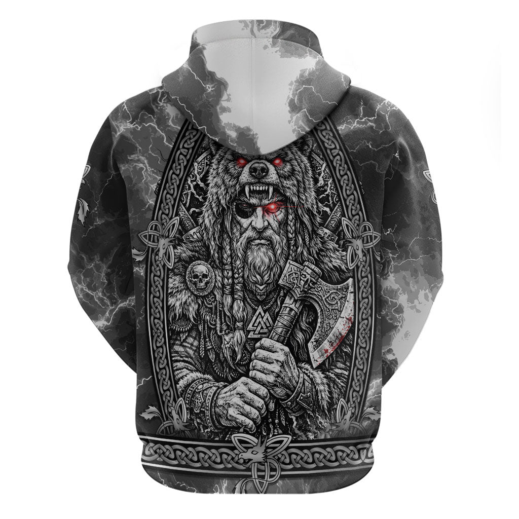 Viking Warrior Raven Axe Vegvisir Hoodie Odin Warrior Nordic Runic Engraved Illustration Style