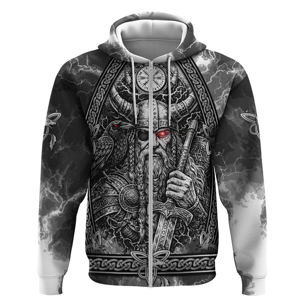 Viking Warrior Raven Axe Vegvisir Hoodie Odin Warrior Nordic Runic Engraved Illustration Style