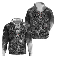 Viking Warrior Raven Axe Vegvisir Hoodie Odin Warrior Nordic Runic Engraved Illustration Style
