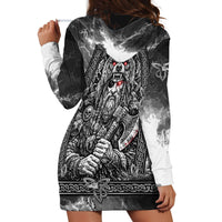 Viking Warrior Raven Axe Vegvisir Hoodie Dress Odin Warrior Nordic Runic Engraved Illustration Style