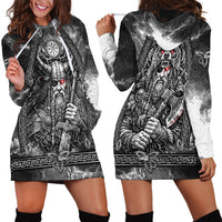 Viking Warrior Raven Axe Vegvisir Hoodie Dress Odin Warrior Nordic Runic Engraved Illustration Style