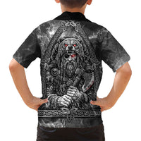 Viking Warrior Raven Axe Vegvisir Kid Hawaiian Shirt Odin Warrior Nordic Runic Engraved Illustration Style