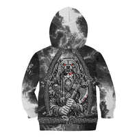 Viking Warrior Raven Axe Vegvisir Kid Hoodie Odin Warrior Nordic Runic Engraved Illustration Style