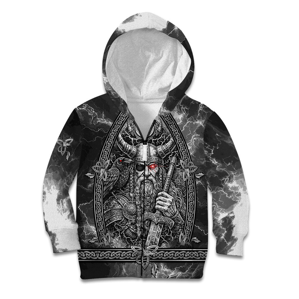Viking Warrior Raven Axe Vegvisir Kid Hoodie Odin Warrior Nordic Runic Engraved Illustration Style