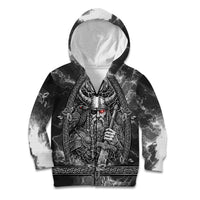 Viking Warrior Raven Axe Vegvisir Kid Hoodie Odin Warrior Nordic Runic Engraved Illustration Style