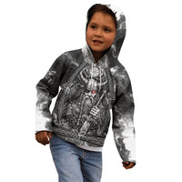 Viking Warrior Raven Axe Vegvisir Kid Hoodie Odin Warrior Nordic Runic Engraved Illustration Style
