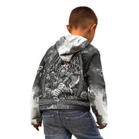 Viking Warrior Raven Axe Vegvisir Kid Hoodie Odin Warrior Nordic Runic Engraved Illustration Style