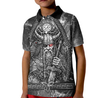 Viking Warrior Raven Axe Vegvisir Kid Polo Shirt Odin Warrior Nordic Runic Engraved Illustration Style