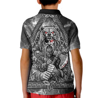 Viking Warrior Raven Axe Vegvisir Kid Polo Shirt Odin Warrior Nordic Runic Engraved Illustration Style