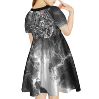 Viking Warrior Raven Axe Vegvisir Kid Short Sleeve Dress Odin Warrior Nordic Runic Engraved Illustration Style