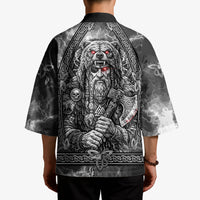 Viking Warrior Raven Axe Vegvisir Kimono Odin Warrior Nordic Runic Engraved Illustration Style