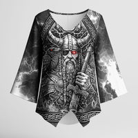 Viking Warrior Raven Axe Vegvisir Kimono Sleeve Blouse Odin Warrior Nordic Runic Engraved Illustration Style