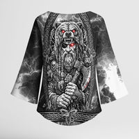 Viking Warrior Raven Axe Vegvisir Kimono Sleeve Blouse Odin Warrior Nordic Runic Engraved Illustration Style