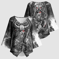 Viking Warrior Raven Axe Vegvisir Kimono Sleeve Blouse Odin Warrior Nordic Runic Engraved Illustration Style