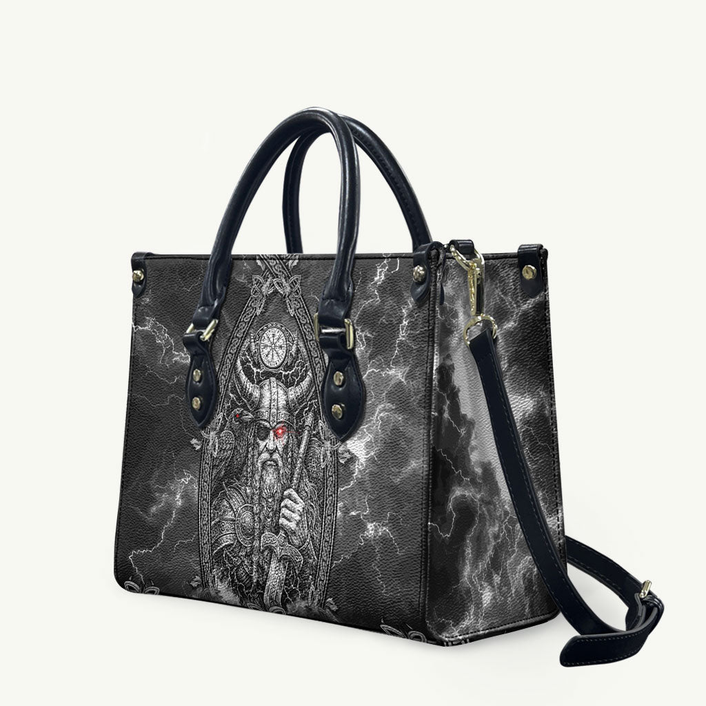 Viking Warrior Raven Axe Vegvisir Leather Bag Odin Warrior Nordic Runic Engraved Illustration Style