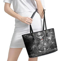 Viking Warrior Raven Axe Vegvisir Leather Tote Bag Odin Warrior Nordic Runic Engraved Illustration Style