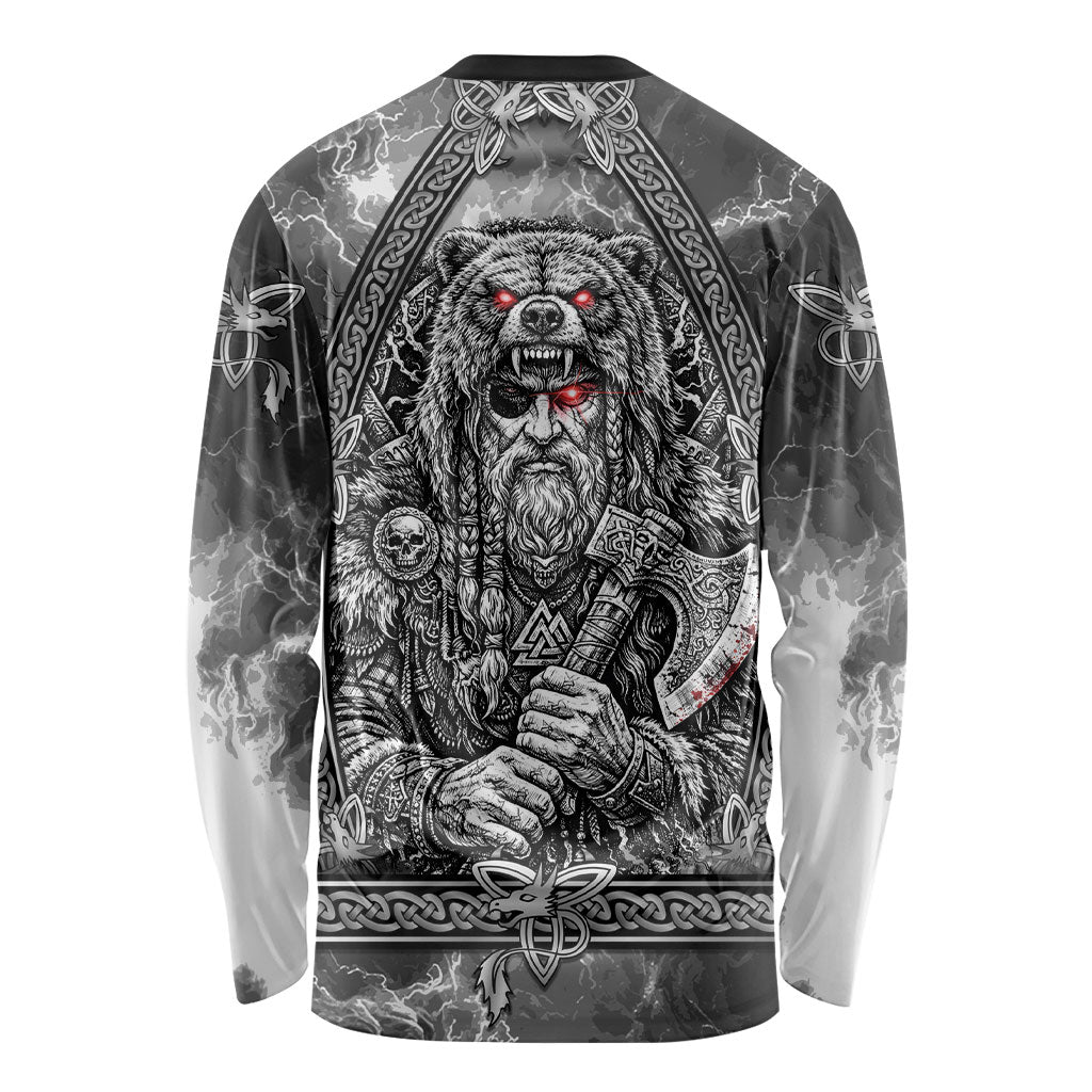Viking Warrior Raven Axe Vegvisir Long Sleeve Shirt Odin Warrior Nordic Runic Engraved Illustration Style