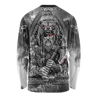 Viking Warrior Raven Axe Vegvisir Long Sleeve Shirt Odin Warrior Nordic Runic Engraved Illustration Style