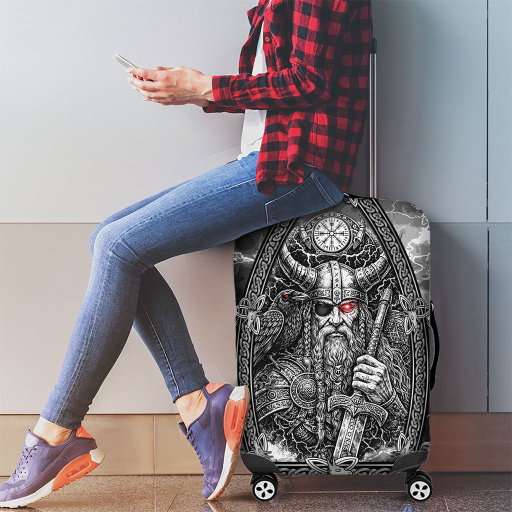 Viking Warrior Raven Axe Vegvisir Luggage Cover Odin Warrior Nordic Runic Engraved Illustration Style