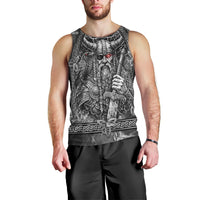 Viking Warrior Raven Axe Vegvisir Men Tank Top Odin Warrior Nordic Runic Engraved Illustration Style