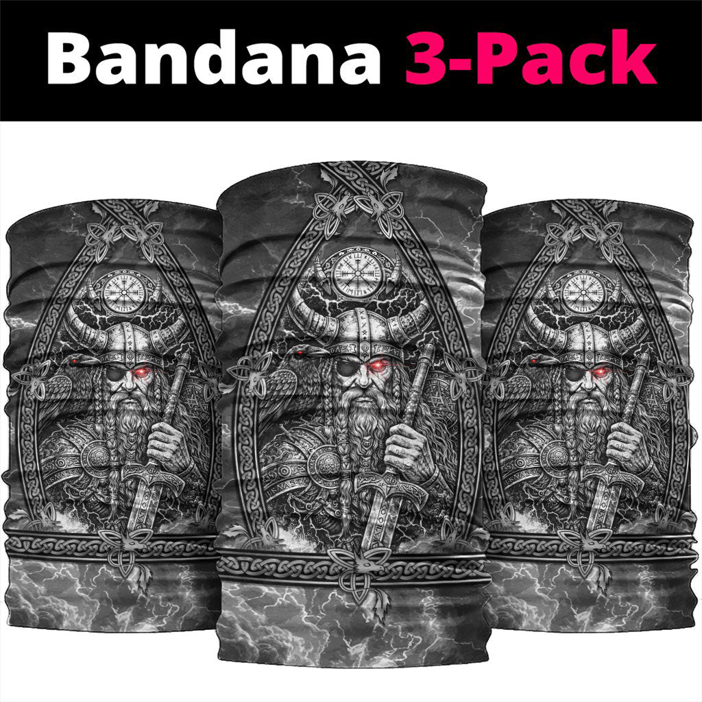 Viking Warrior Raven Axe Vegvisir Neck Gaiter Odin Warrior Nordic Runic Engraved Illustration Style