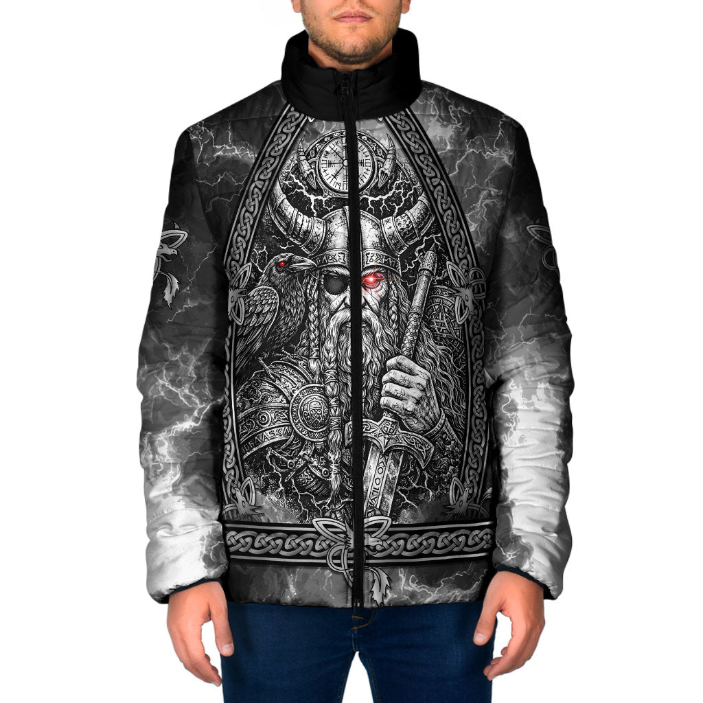 Viking Warrior Raven Axe Vegvisir Padded Jacket Odin Warrior Nordic Runic Engraved Illustration Style